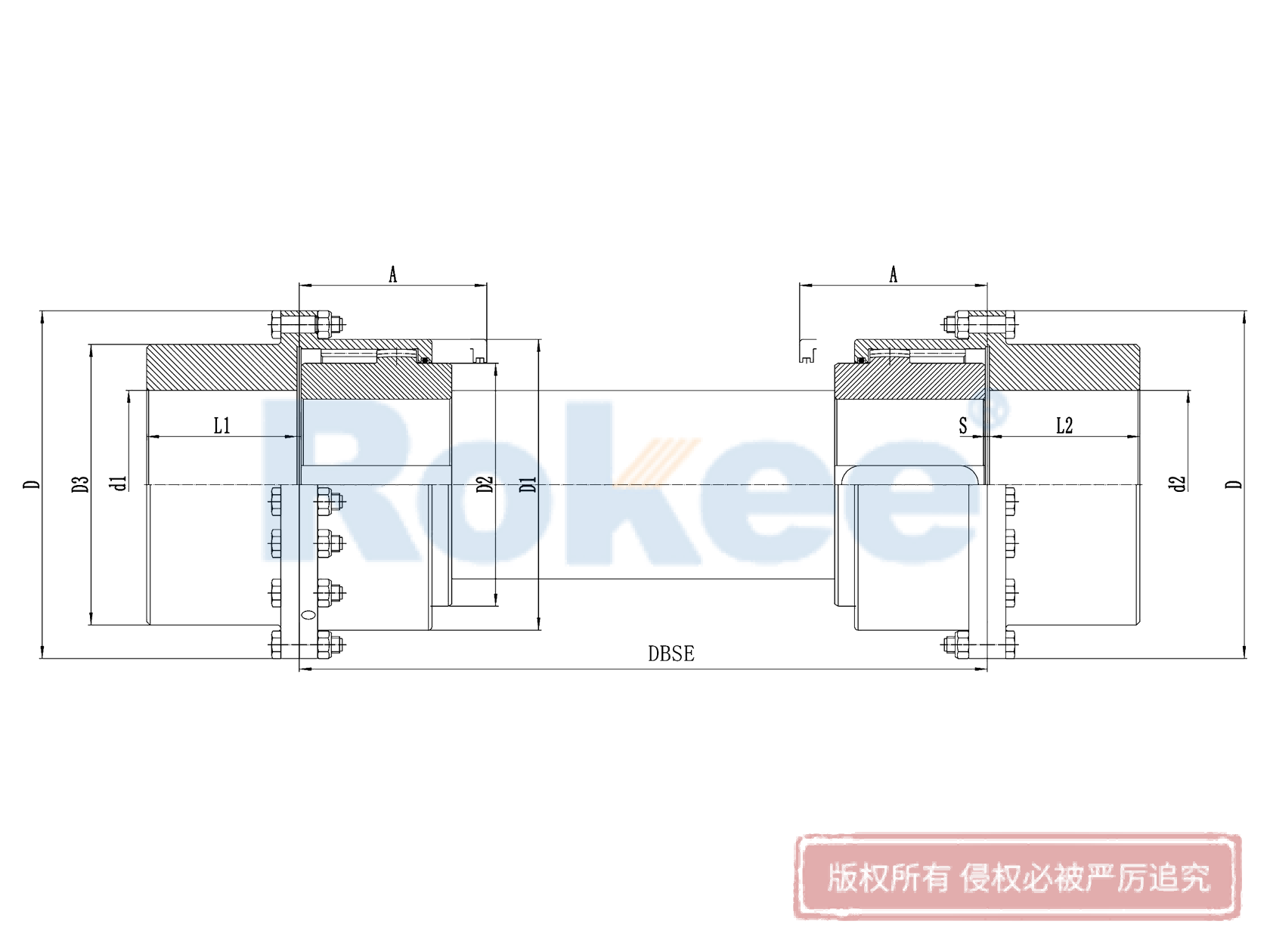 帶中間軸鼓形齒聯(lián)軸器,中間接軸型鼓形齒式聯(lián)軸器